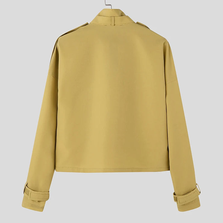 INCERUN Men Solid  Stand Collar Long Sleeve