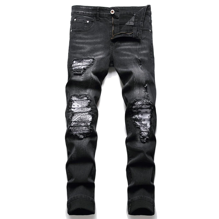 Men's Distressed Stretch Ripped Hip Hop Slim Fit