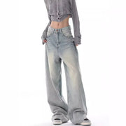 American Retro Old High-waisted wide jeans
