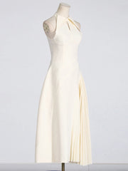 Luxury Solid Hollow Out Patchwork Folds Elegant Dress
