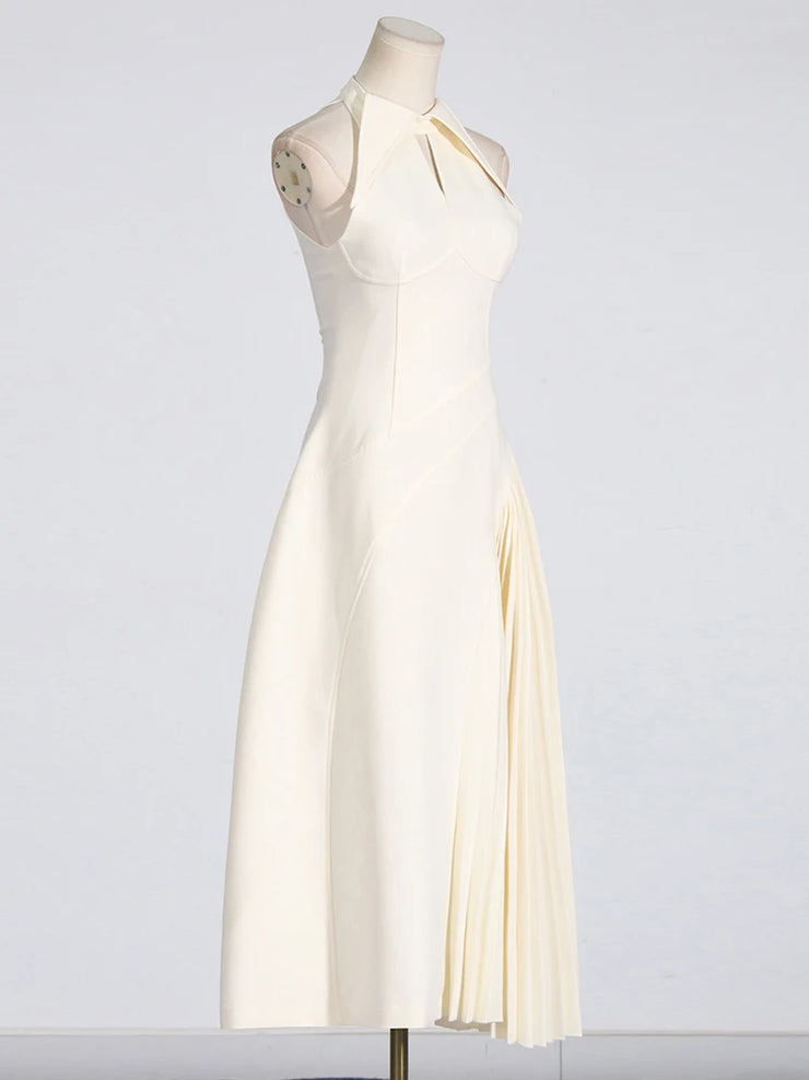 Luxury Solid Hollow Out Patchwork Folds Elegant Dress