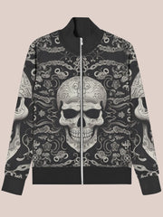 Gothic skull 3d pattern zip up bomber jacket