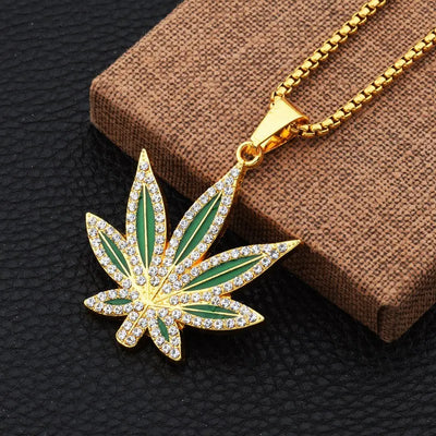 Rhinestone Weed Pendant Necklace