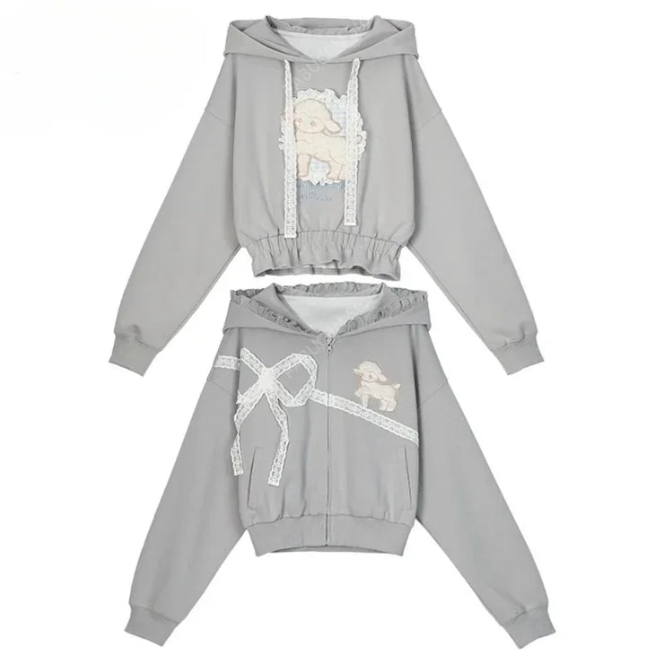 Grey Kawaii Mori Girl Versatile Sports Leisure