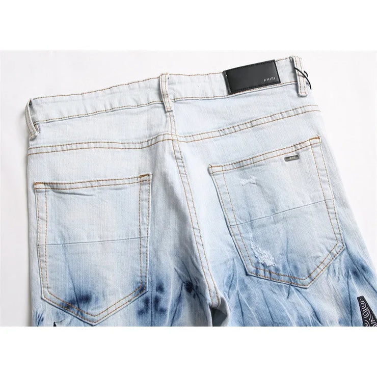 Men's Embroidered Five-Pointed Star Fashion Elastic Slim Fit Trouser