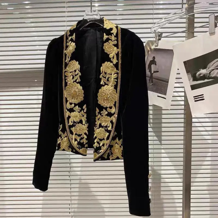 Retro velvet  Floral Embroidered Suits Jacket