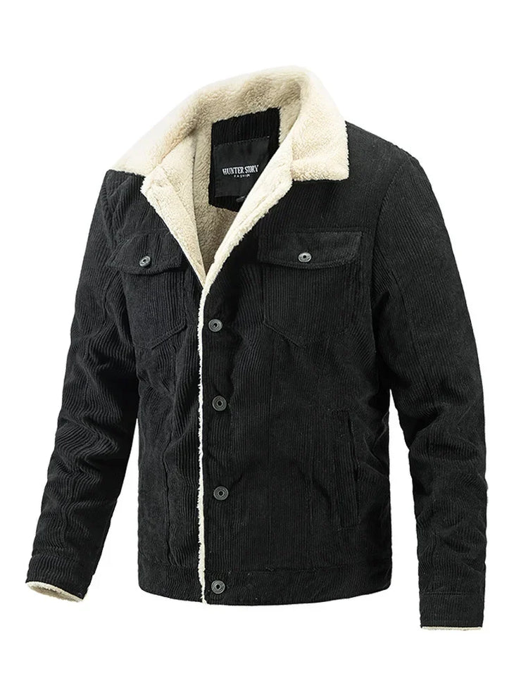 Men's Fleece Collar  Button Warm Cushion Corduroy Jacket
