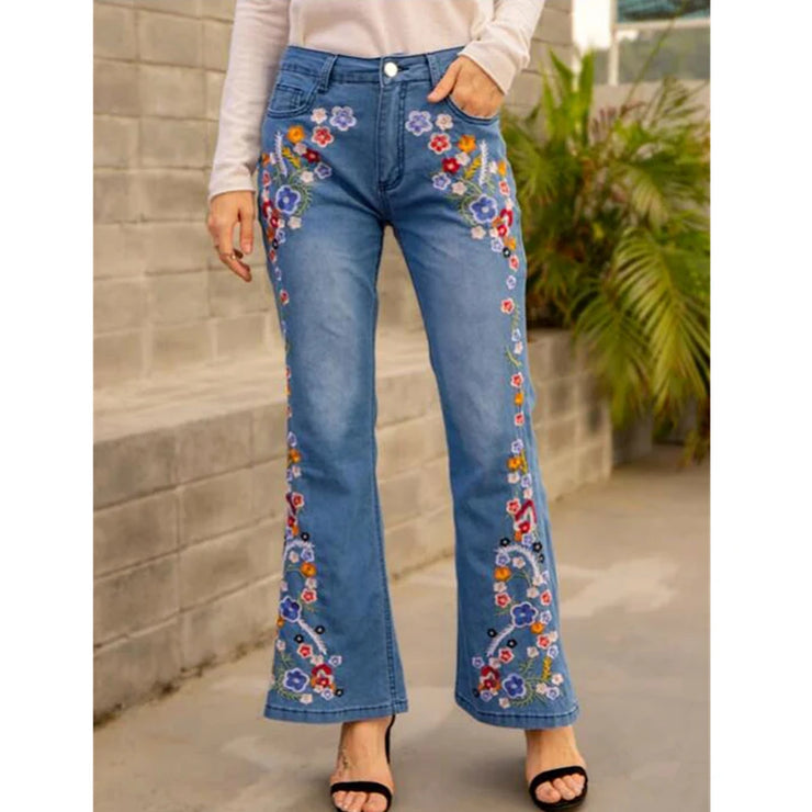 Luxury Blue Embroidered Jeans