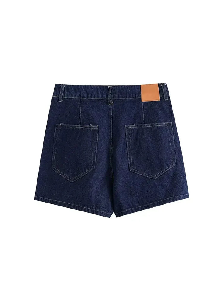 Women's Short Flip Collar Slim fit denim Top Asymmetric Denim