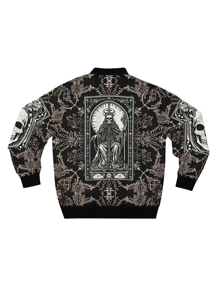 Gothic skull 3d pattern zip up bomber jacket