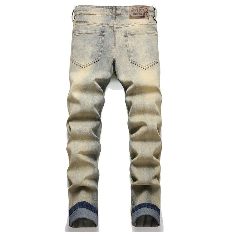 Street Green Spiderweb Embroidered Jeans