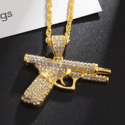 Bling Iced Out Pistol Pendant Submachine Gun Necklace