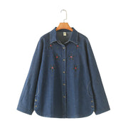 WOMEN'S LOOSE DENIM EMBROIDERED LONG SLEEV
