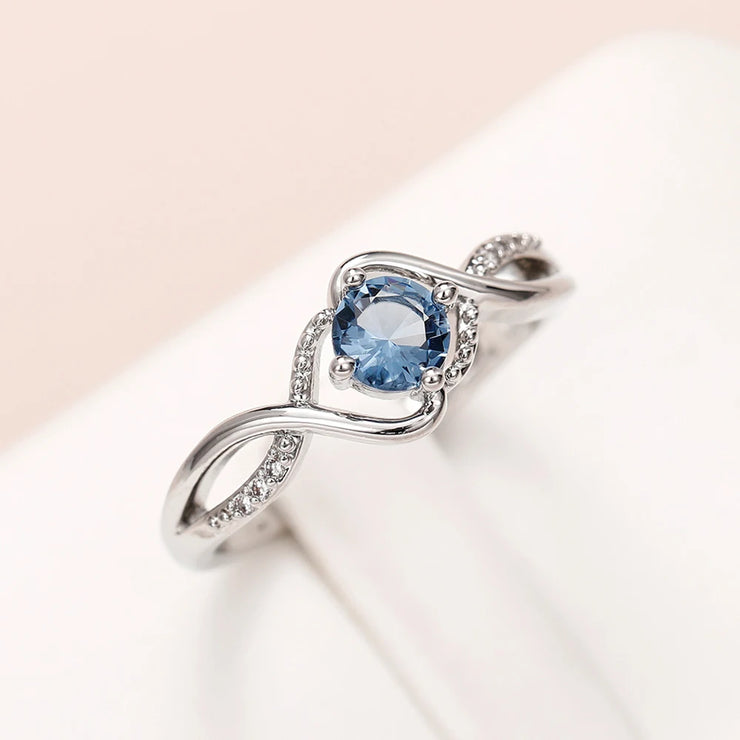 Modern Charming Blue Cubic Zirconia High-Quality Silver Color Ring