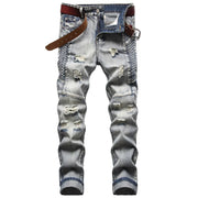 New Men's Nostalgic Retro Ripped Embroidered Jeans