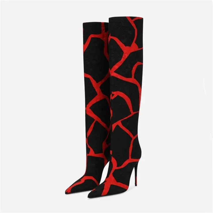 HIGH HEELED LEAPOED PRINT OVERSIZED SLEEVE BOOTS FOR WOMEN