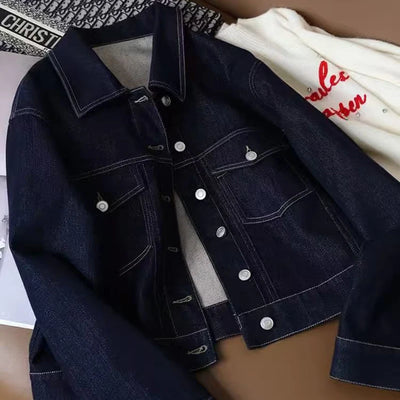 VINTAGE DARK BLUE DENIM JACKET FOR WOMRN