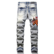 Designer Embroidered Hollow Letter Elastic Mid Rise Denim