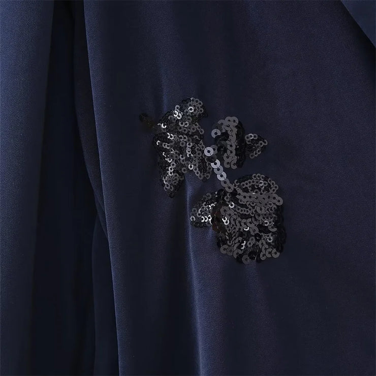 New Lace up Silk Satin Texture Suit Collar Coat Straight Leg Trouser Set