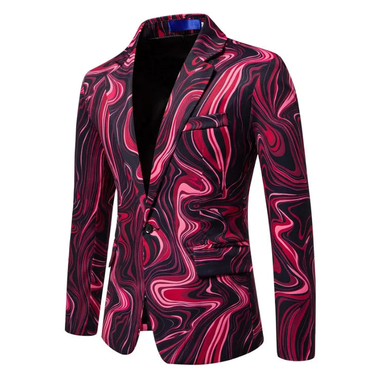 Fashionable Wave Printed Casual Single Button Blazer