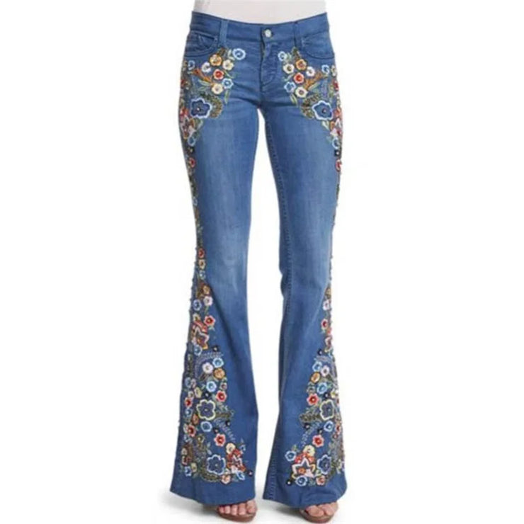 Luxury Blue Embroidered Jeans