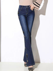 Vintage High Waist Embroidered Flare Jeans