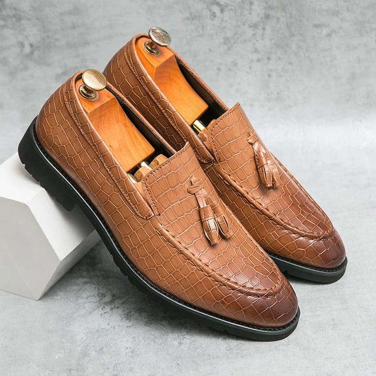 NEW LUXURY BUSINESS CROCODILE PATTERN LEATHER LOAFERS