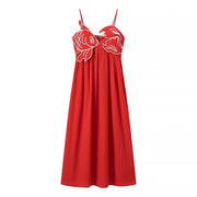 Women's sleeveless embroidery loose waist slimming suspender dress