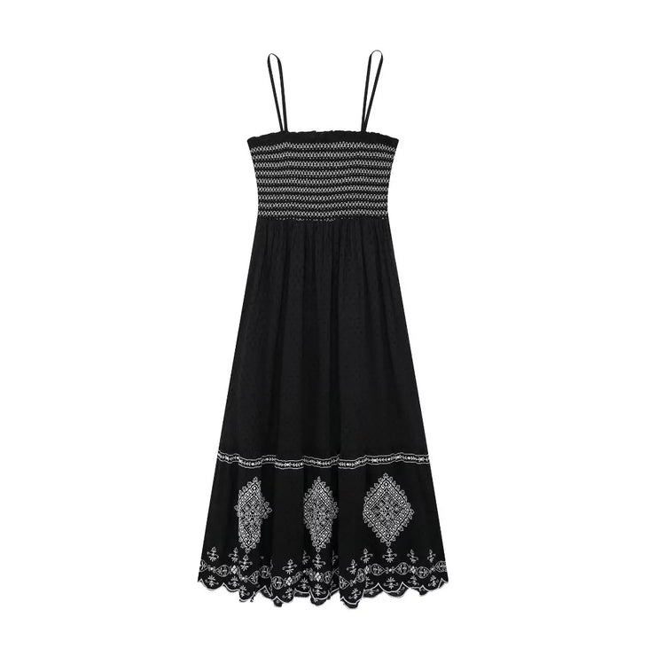 Women's New Embroidery Collar Loose Ethnic Style Sleeveless Pleated Robe Dress