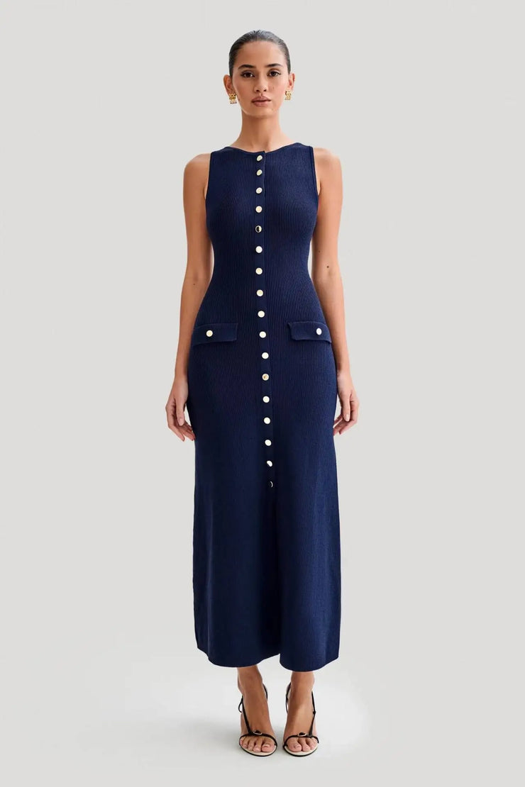 Women's Elegant Knitted Single Breasted Long Dress