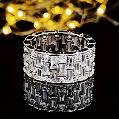 Trendy White Diamond Rectangle Fashion Ring
