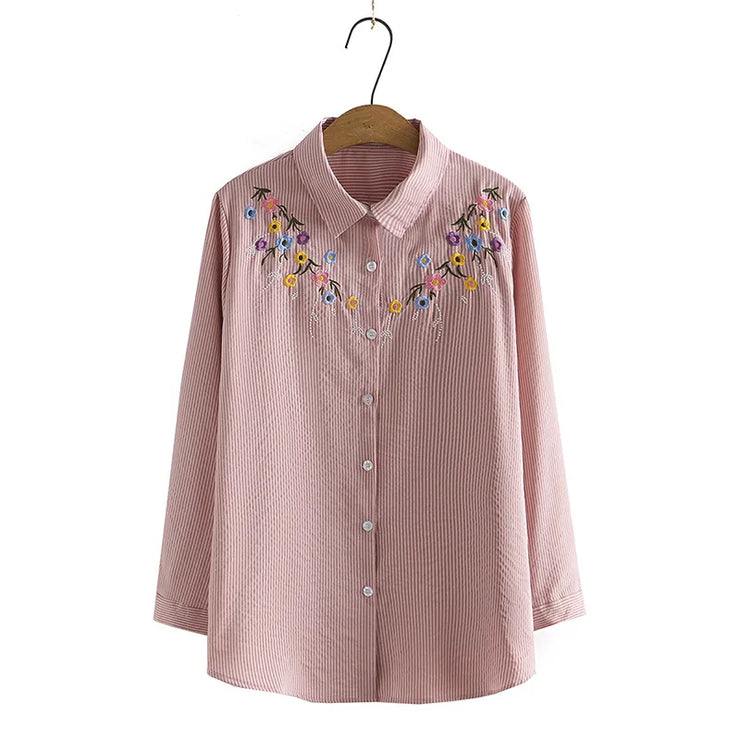 WOMEN'S CHEST EMBROIDERY FLOWER LONG COTTON SLEEVE