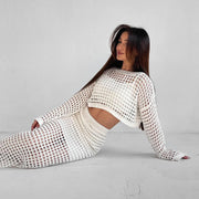 Women Casual Crochet Knit Two Piece Skirt