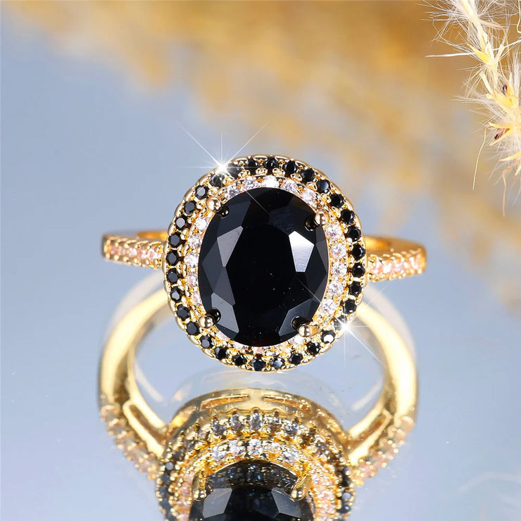LUXARY BLACK ZIRCON STONE OVAL RING