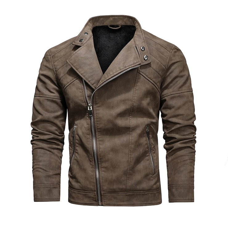 Winter leather Fleece Warm Zipper Motorbike jacket