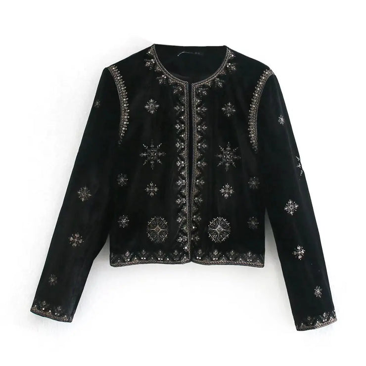 Versatile Slim Fit Trendy Palace Embroidered Velvet Coat