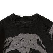SKULL PSTTERN KNOITTED PULLOVER BREATHABLE LONFG SLEEVE