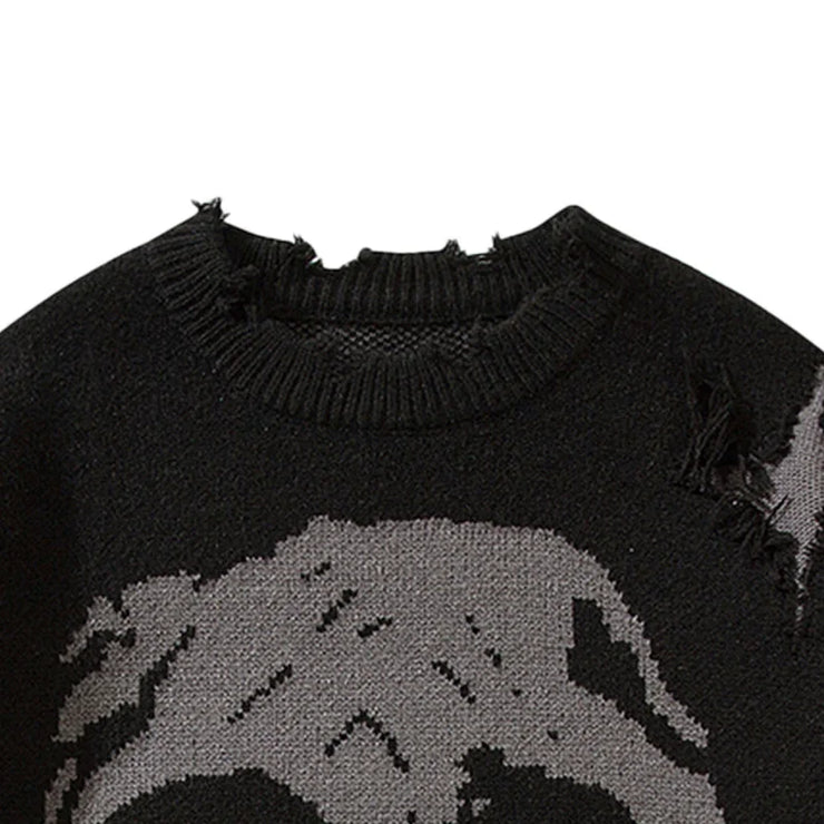 SKULL PSTTERN KNOITTED PULLOVER BREATHABLE LONFG SLEEVE