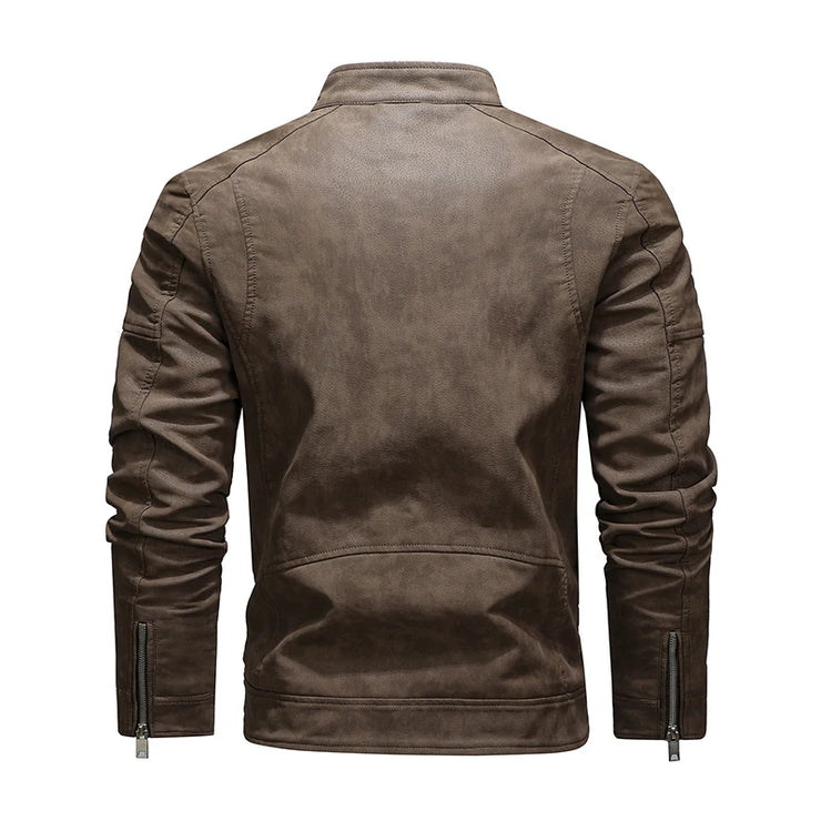 Winter leather Fleece Warm Zipper Motorbike jacket