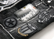streetwear Black Skull Embroidered two Piece Men's Sets