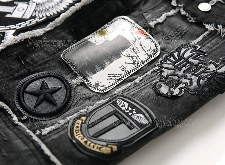 streetwear Black Skull Embroidered two Piece Men's Sets