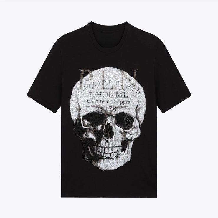 SKULL PRINTED COTTON HARAJAKU T-SHIRT