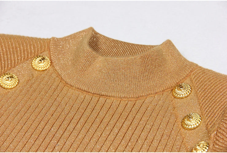 New Long Sleeve Round Neck Slim Midi Knit Dress