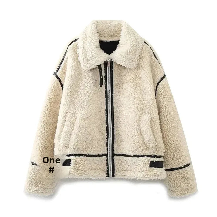 Trendy Velvet Warm Motorcycle Jacket for women