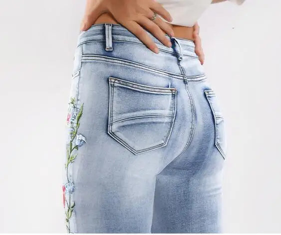 Luxury flora Embroidered Flared Denim