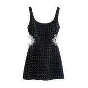 Women's Textured Sleeveless Faux Pearls Short Dress