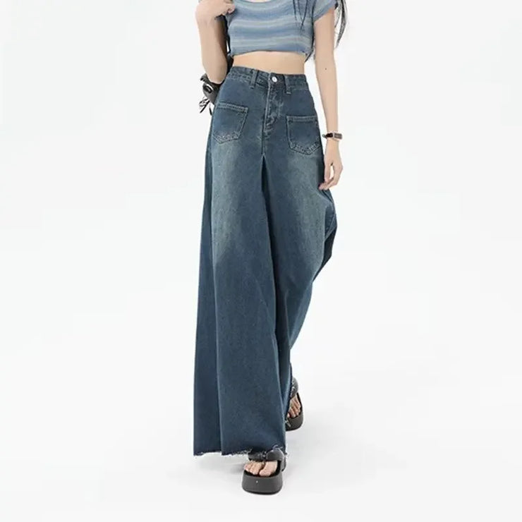 New High-waisted Slimming Loose-fit  Dragged  Trendy jeans