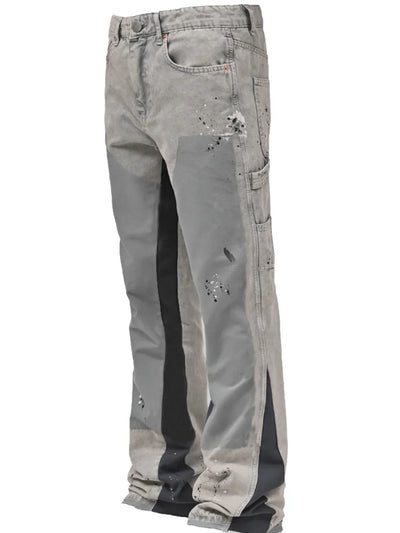 European and American Fashion Workwear Elastic Patchwork Denim