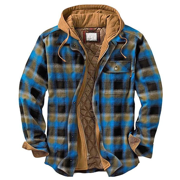 Men's Quilted Lined Button Down Plaid Shirt