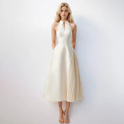 Luxury Solid Hollow Out Patchwork Folds Elegant Dress